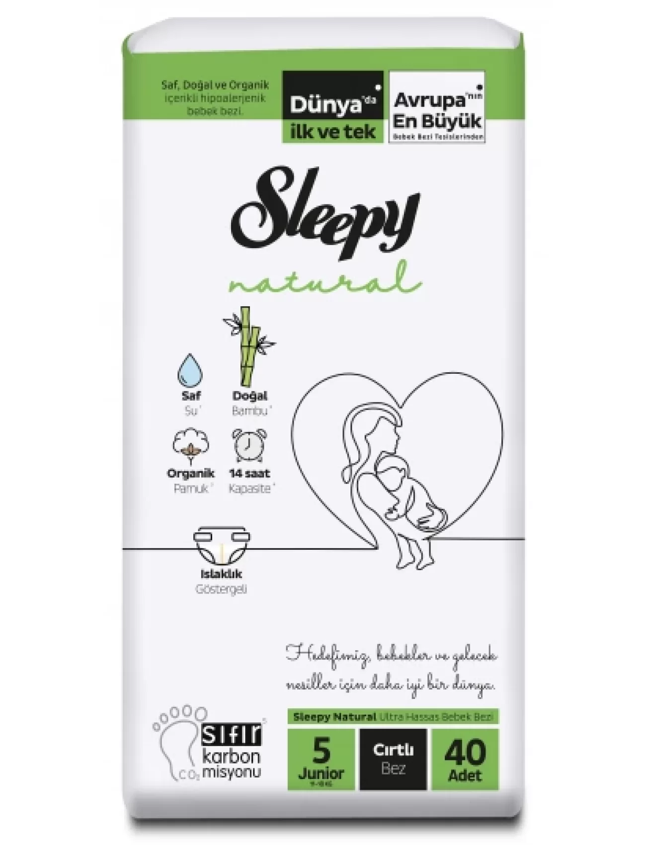 Sleepy Natural Bebek Bezi Yeni 2Li Jumbo 5 Beden 11-18 Kg 40 Adet