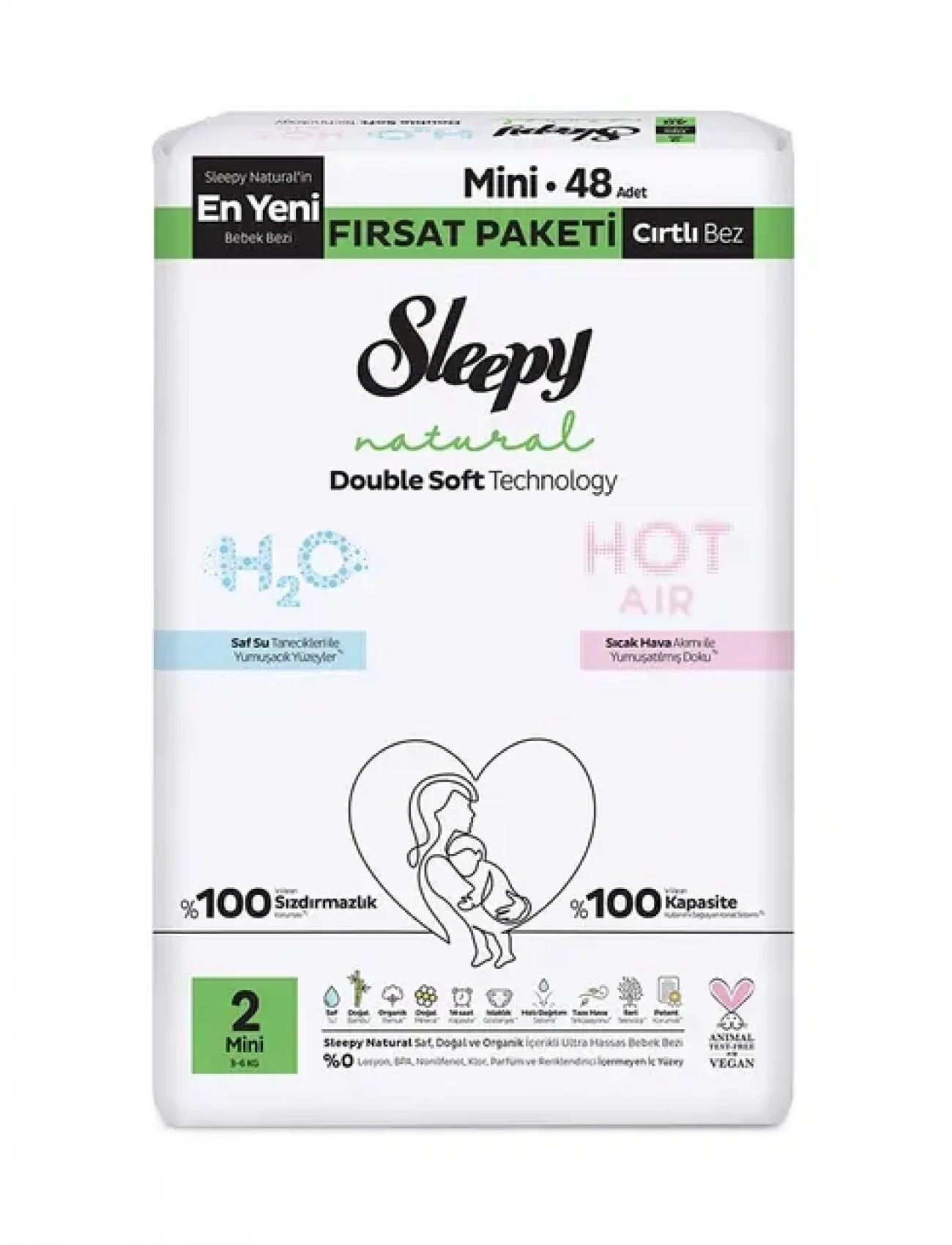 Sleepy Natural Double Soft Bebek Bezi Fırsat Paketi 2 Beden 48 Adet
