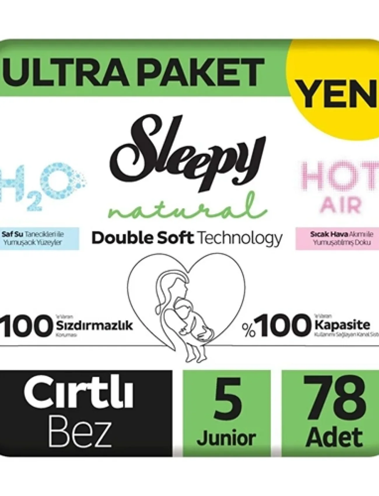 Sleepy Natural Double Soft Bebek Bezi Ultra Paket 5 Beden 78 Adet