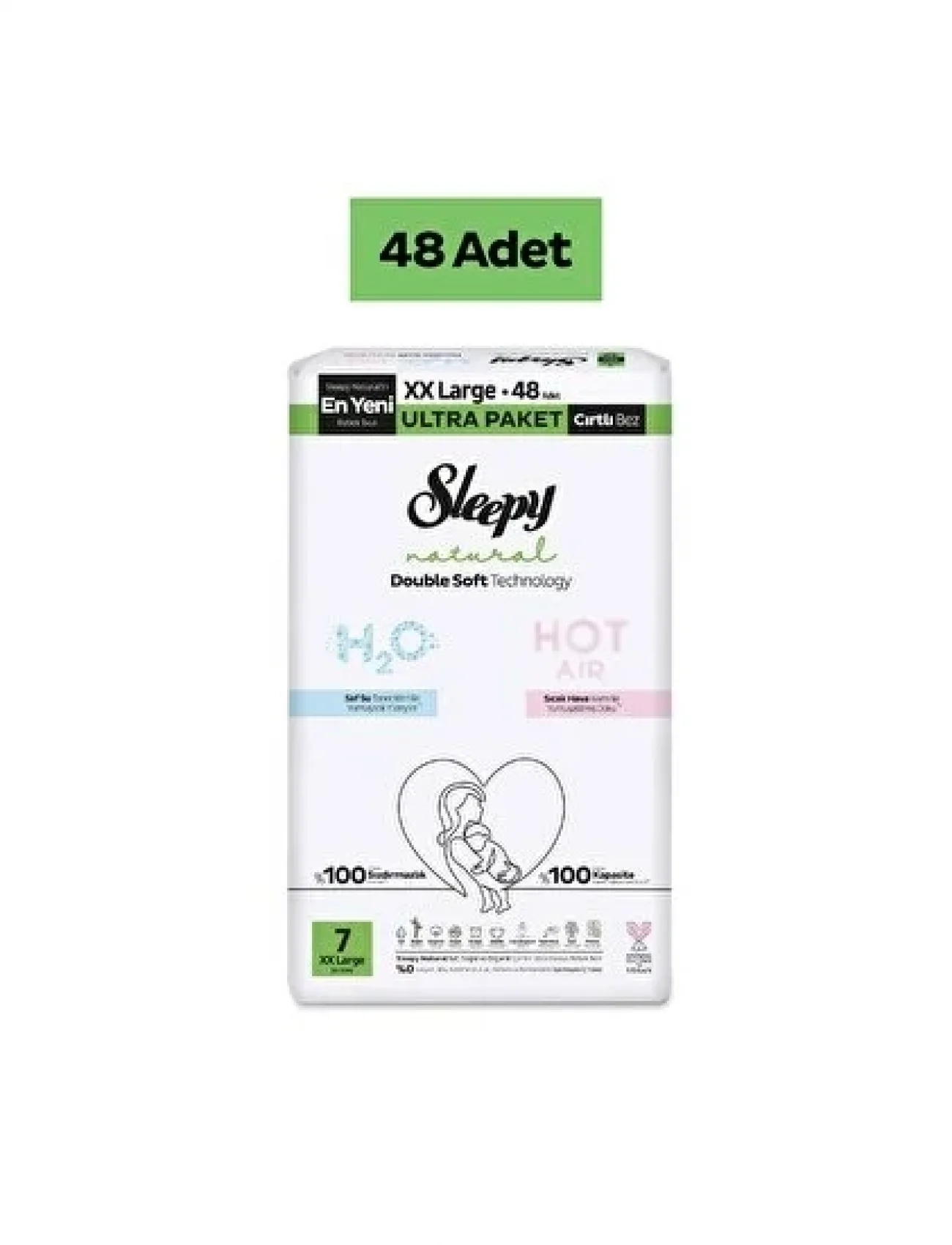 Sleepy Natural Double Soft Bebek Bezi Ultra Paket 7 Beden 48 Adet