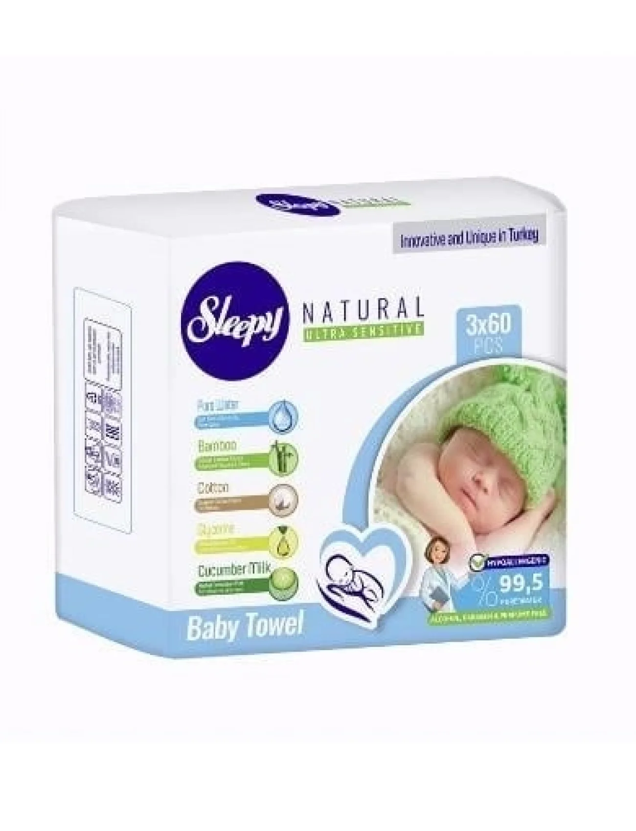 Sleepy Natural Islak Havlu Mendil 3x60 180 Yaprak