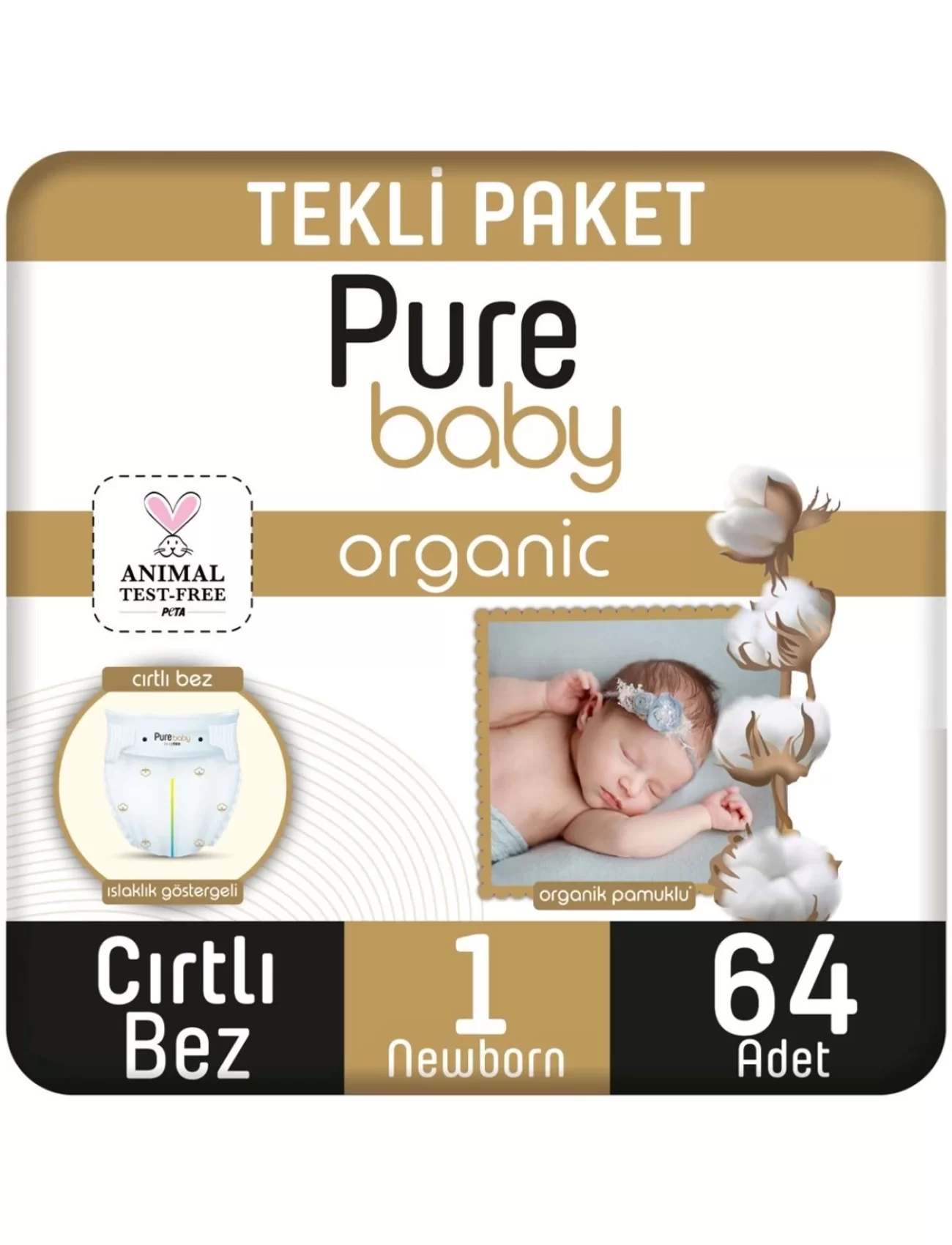 Sleepy Pure Baby Organik Bebek Bezi 2li Jumbo 1 Beden 2-5 Kg 64 Adet