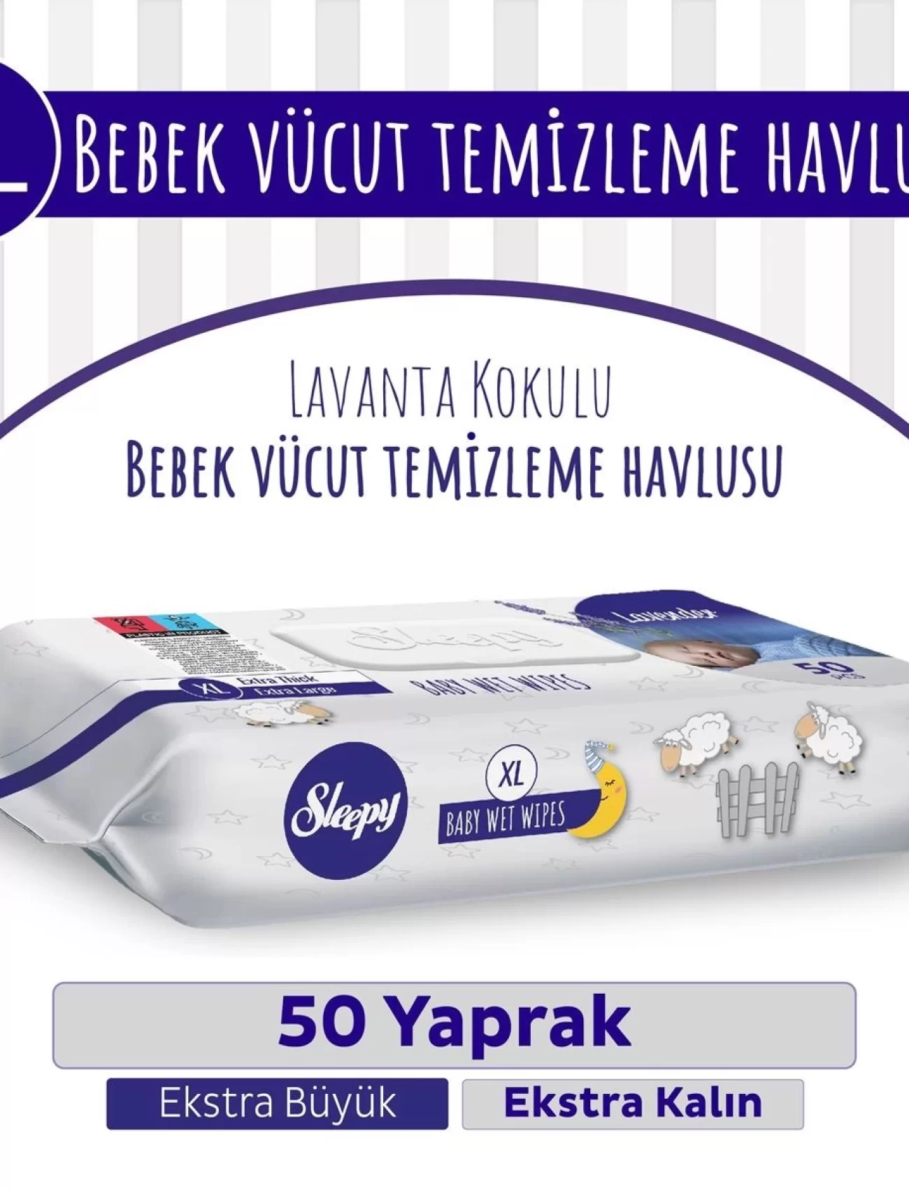 Sleepy XL Lavanta Kokulu Bebek Vücut Temizleme Mendili 50 Yaprak