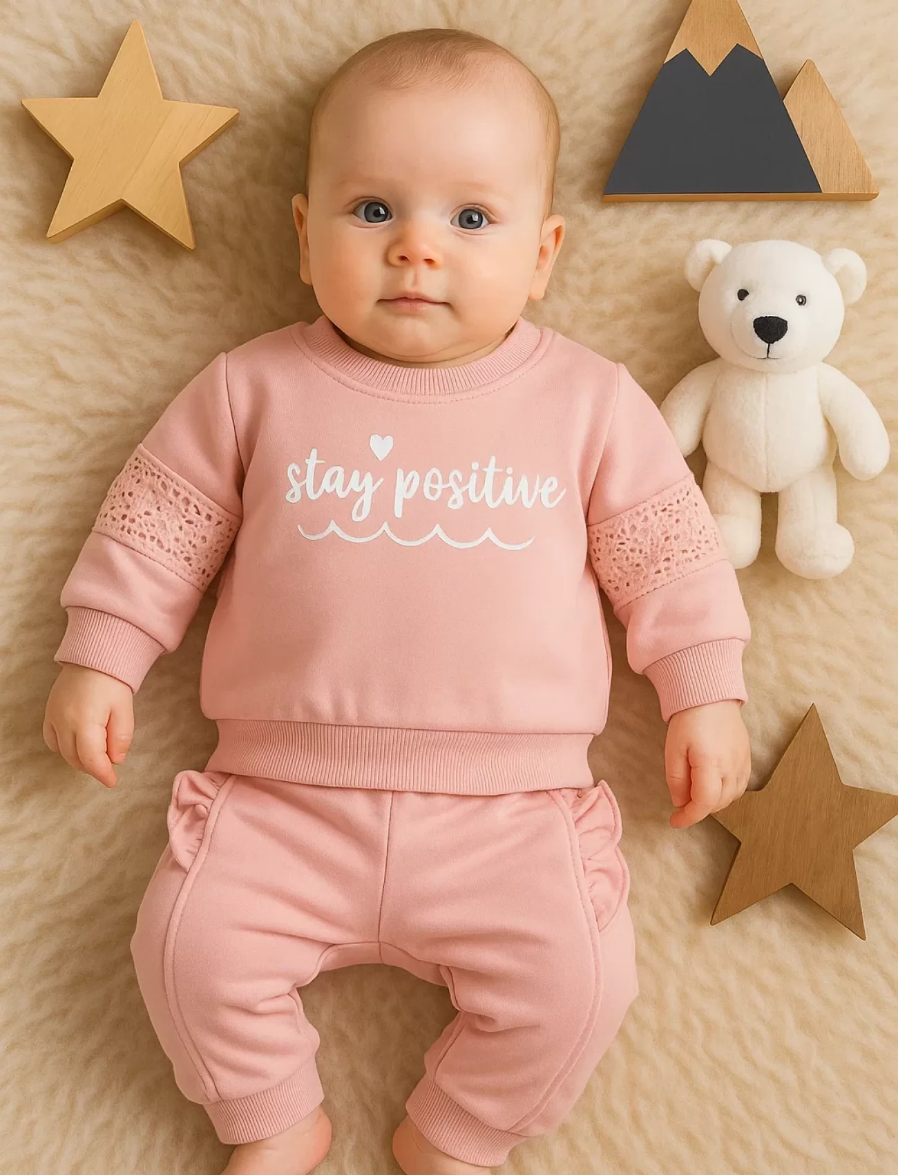 Stay Pozitive Dantelli 2li Pamuk Kız Bebek Takım