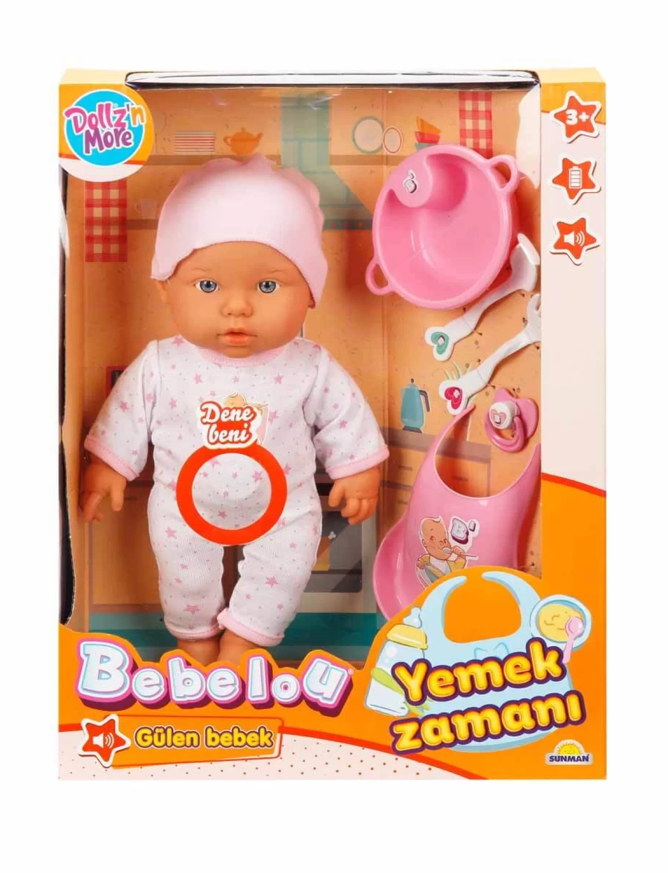 Sunman Bebelou Yemek Zamanı Sesli Bebek Seti 35 Cm