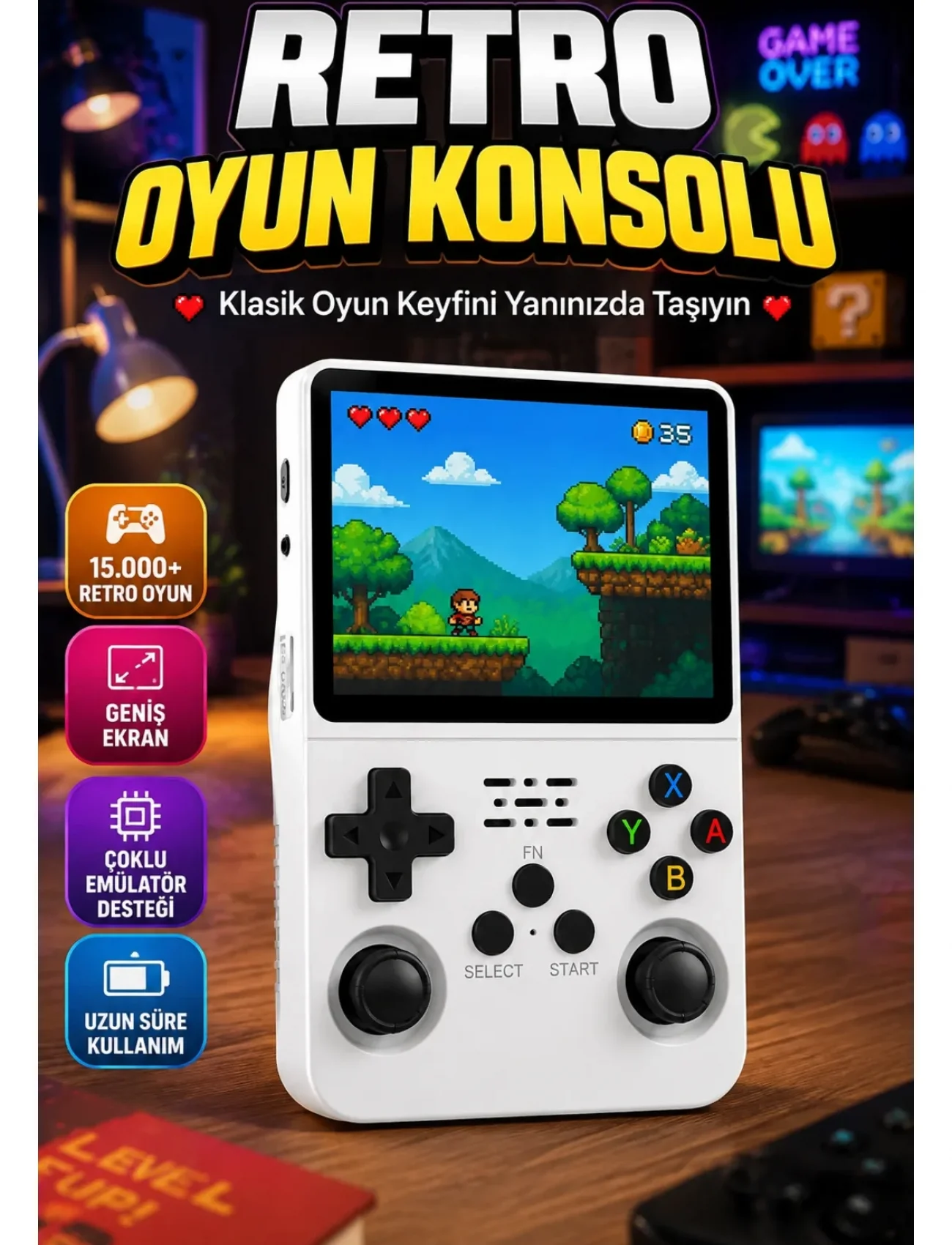 Taşınabilir Retro Oyun Konsolu Geniş Ekran ve Çoklu Emülatör Desteği Yeni Nesil