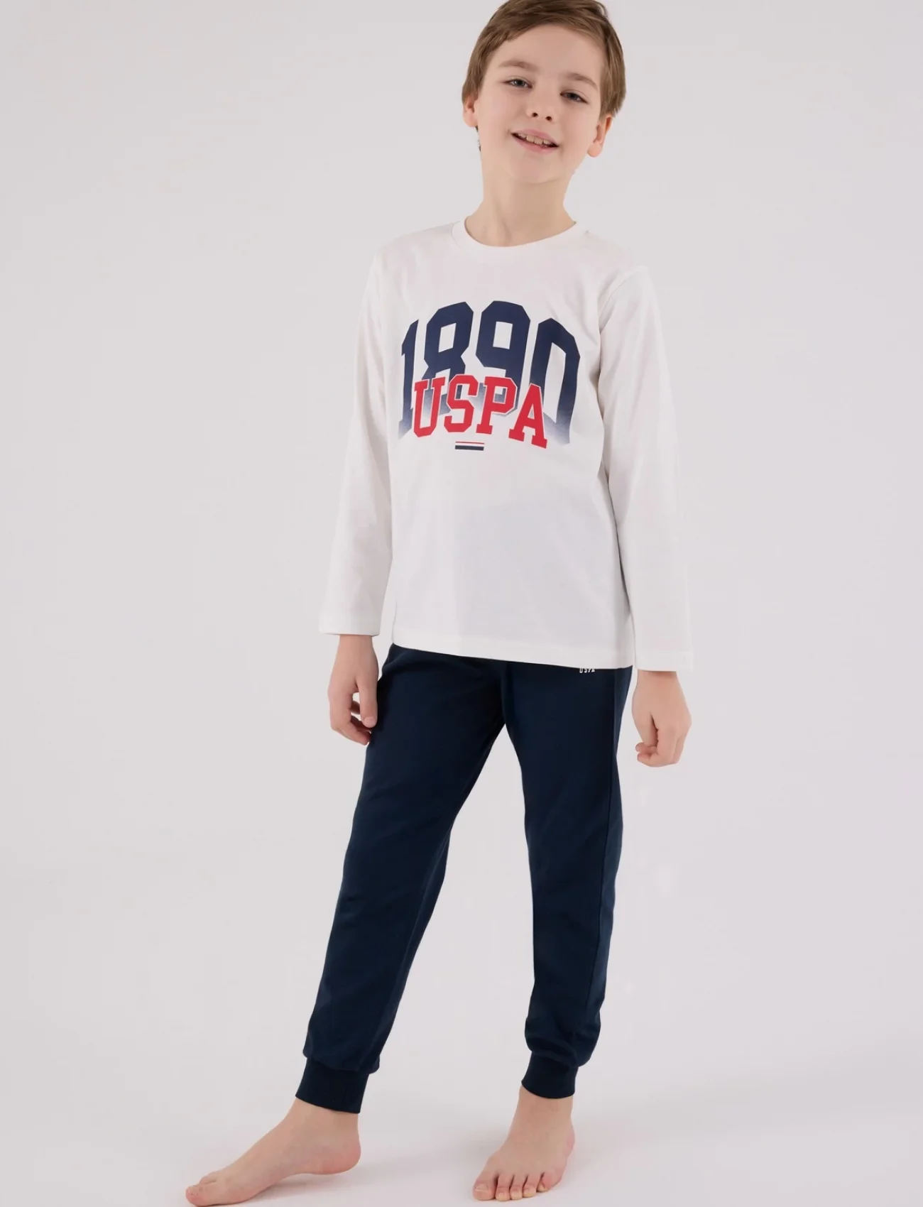 U.s. Polo Assn Uzun Kol Pijama Takım Us2203-4 Beyaz