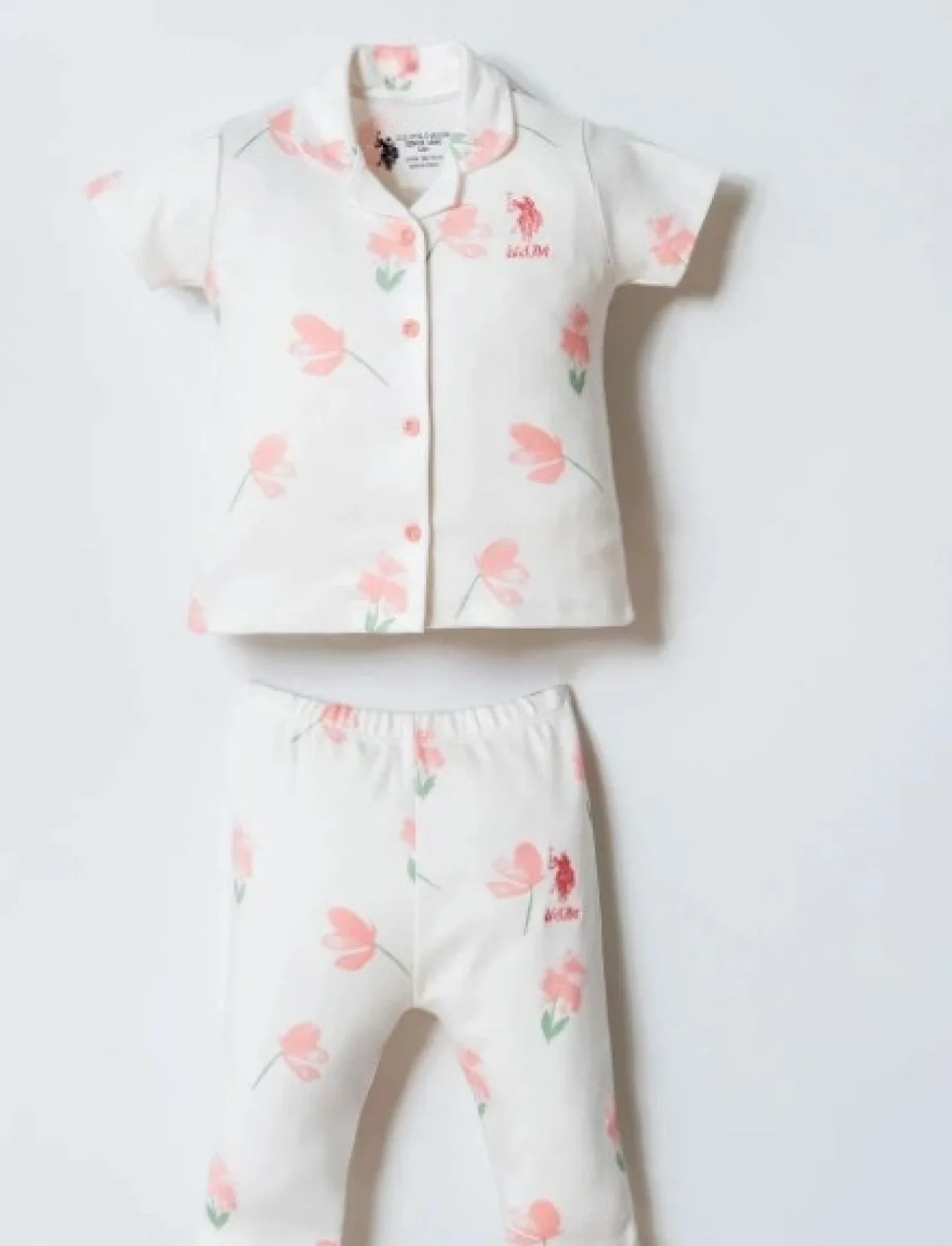 U.s. Polo Gömlek Pijama Takımı Usb2988 Beyaz-pudra