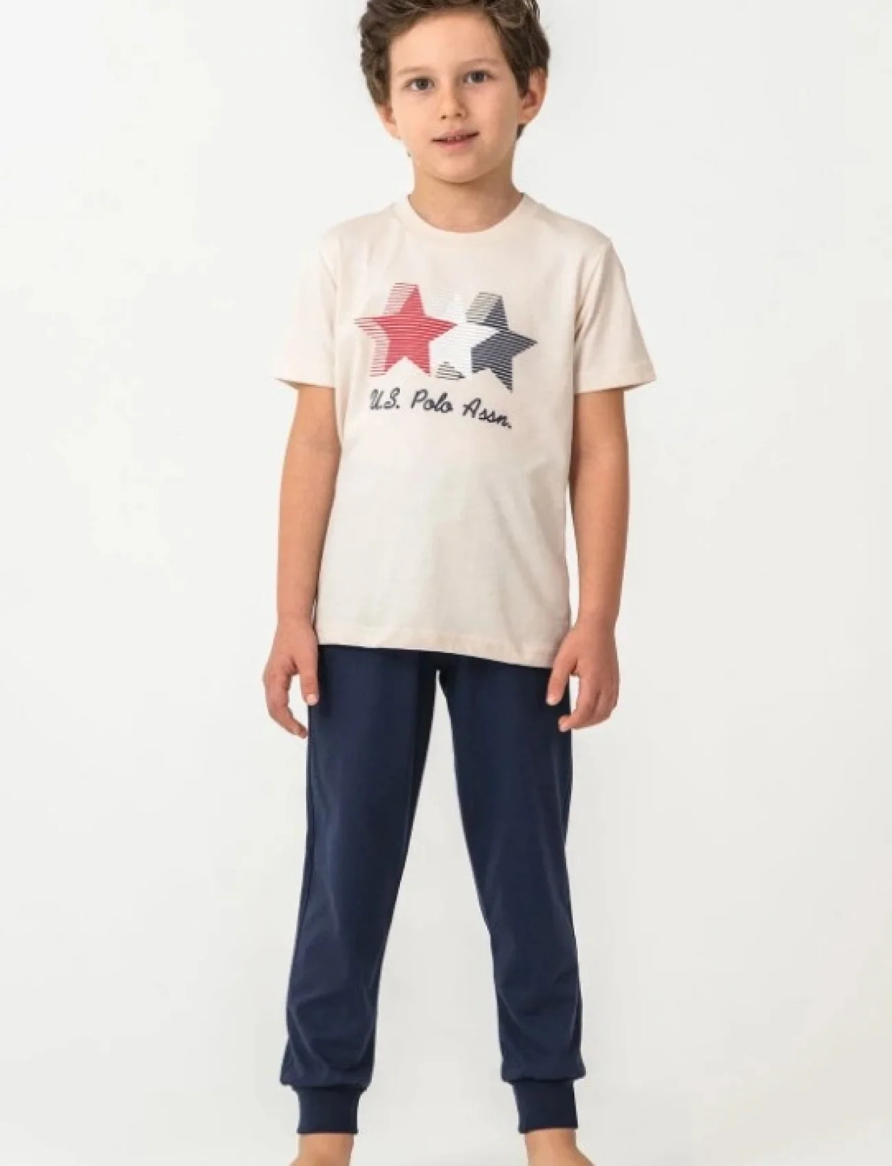 U.s. Polo Kısa Kol Pijama Takım Us2441-4 Bej