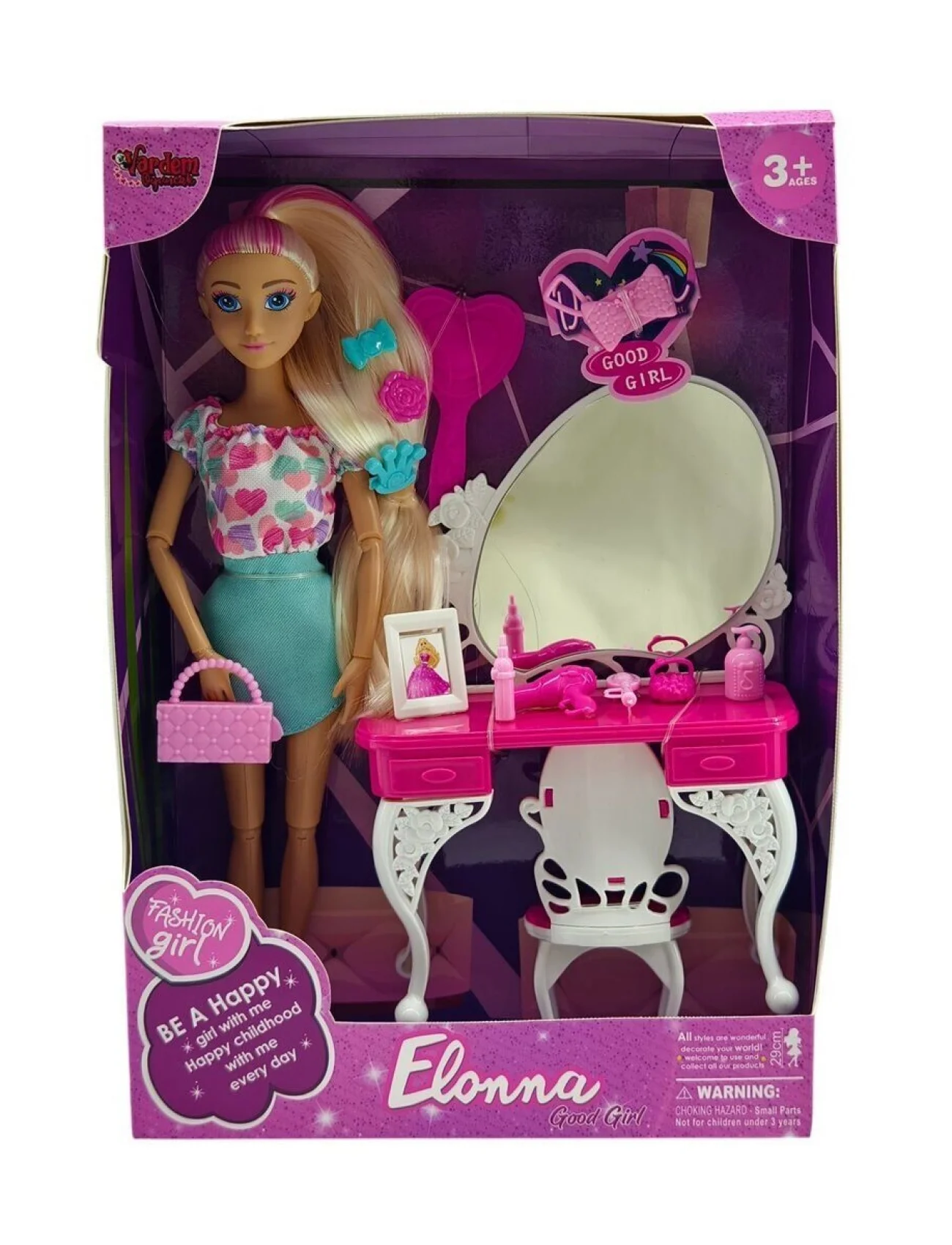 WG66906 -Vardem Kutulu  Güzellik Masalı Bebek Set 11,5 inç