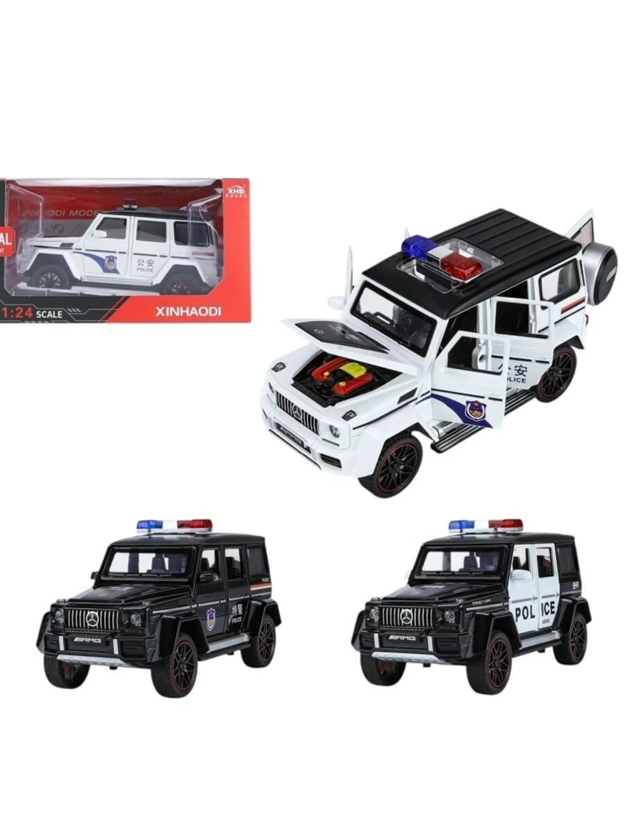 XHD-C2433 KUT 1:24 IŞIKLI SESLİ MODEL METAL POLİS JEEP(Belirtilen fiyat, tekli satış için adet fiyatıdır.)