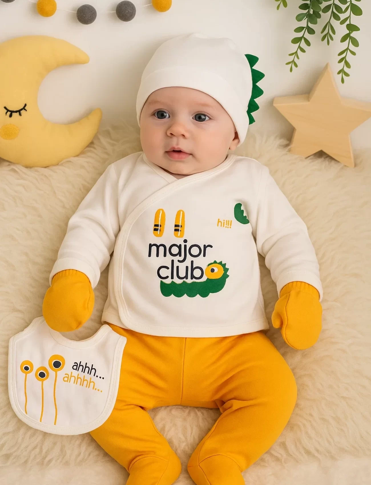 Yeni Doğan Magic Fularlı 5li Erkek Bebek Hastane Çıkışı Sarı