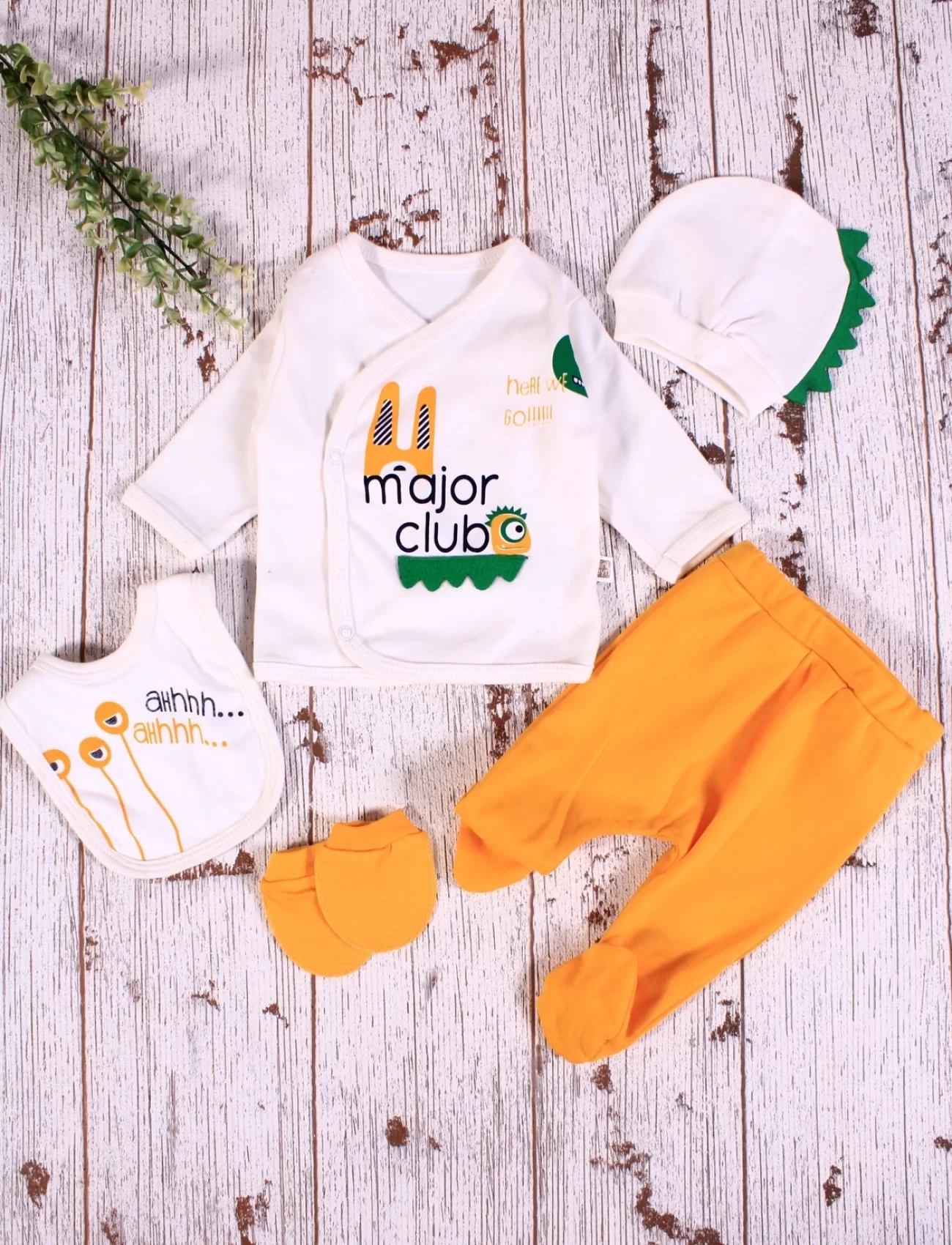Yeni Doğan Magic Fularlı 5li Erkek Bebek Hastane Çıkışı Sarı