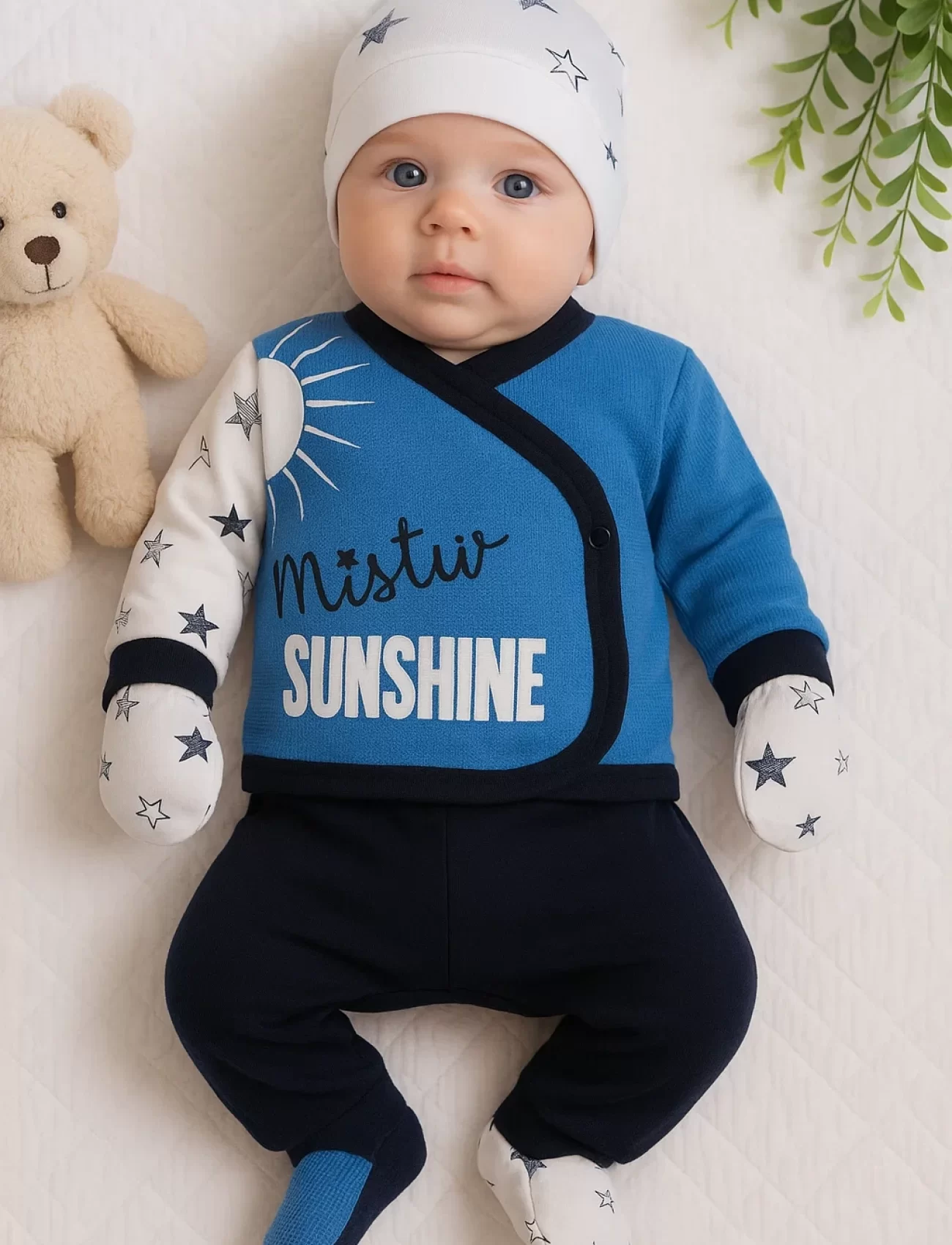Yeni Doğan Sun Shine 5li Erkek Bebek Hastane Çıkışı Mavi