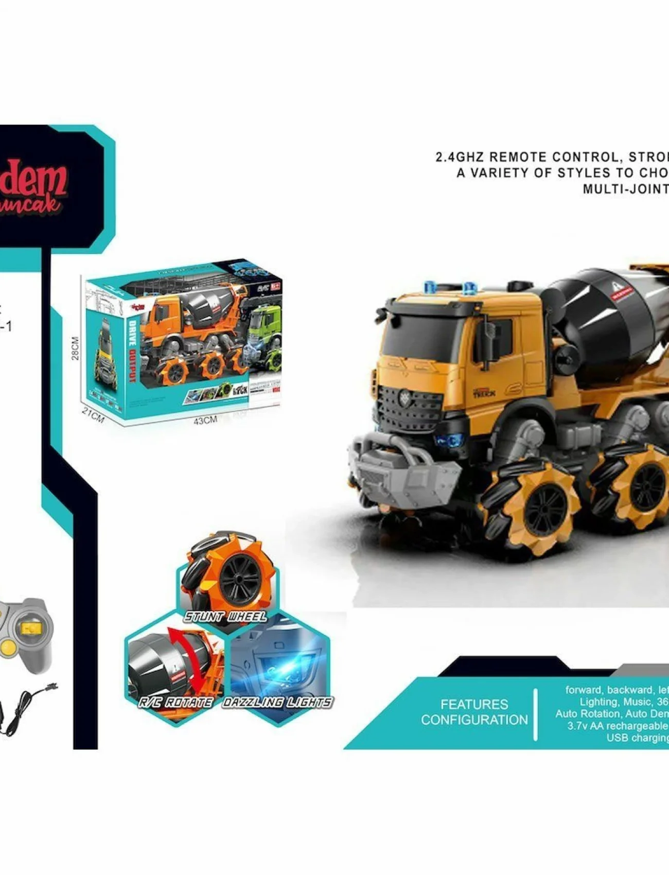 YJ-075-1 Uzaktan Kumandalı Full Fonksiyon 2.4G Işıklı ve Sesli Beton -Vardem