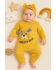 3-18 Ay Kız Bebek Tulumu Pretty Dog Nakış Bandanalı Sarı