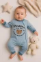 3-12 Ay Erkek Bebek Tulum Persona Bear Nakışlı Mavi