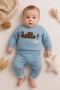 3-18 Ay Erkek Bebek Takımı Hello Nakışlı 2li Mavi