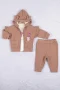 3-18 Ay Kız Bebek Takımı Kirpi Nakışlı 3lü Kahverengi