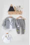 3-18 Ay Kız Bebek Takımı Peluş Hırkalı 3 Lü Gri