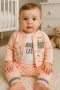 3-9 Ay Kız Bebek Alt&Üst Takımı Kedi 3lü Hırkalı Somon