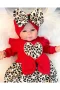 3-9 Ay Kız Bebek Tulum Leopar Desen Fırfır ve Fiyonklu Kırmızı