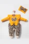 3-9 Ay Kız Bebek Tulum Leopar Fiyonklu Sarı