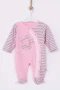 3-9 Ay Kız Bebek Tulumu Çiçek Nakışlı Ayaklı Pembe