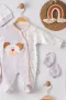 3 Ay Ayıcık Detay Tulumlu Erkek Bebek 5li Set Kahverengi