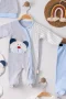 3 Ay Ayıcıklı Tulumlu Erkek Bebek 5li Set Mavi