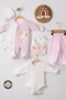 3 Ay Kelebek Nakış Puanlı Tulumlu Kız Bebek 5li Set Pembe