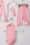 3 Ay Kelebek Nakış Tulumlu Kız Bebek 5li Set Pembe