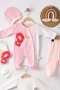3 Ay Kelebek Nakışlı Puanlı Tulumlu Kız Bebek 5li Set Pembe
