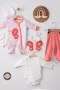 3 Ay Kelebek Puanlı Tulumlu Kız Bebek 5li Set Nar Çiçeği