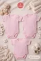 2-12 Yaş 3lü Pembe Bebek Çocuk Body %100 Pamuk Esnek Kalıp Kısa Kol Çıtçıtlı Zıbın