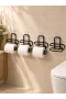 Duvara Yapışkanlı WC Kağıtlık Siyah Metal 4 Adet Tuvalet Kağıdı Rulo Askısı