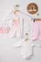 Kelebek Nakışlı Tulumlu % 100 Pamuk Kız Bebek 5li Set
