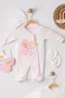 Kelebek Nakışlı Tulumlu % 100 Pamuk Kız Bebek 5li Set