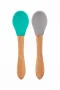 OiOi Bambu Saplı Silikon Mama Kaşığı 2li Aqua Green / Powder Grey