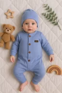 3-12 Ay Düğmeli Önden Açık İnterlok Tulum Füme