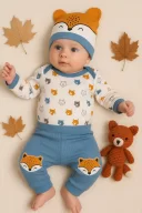 3-12 Ay Erkek Bebek Alt&Üst Takımı Little Fox 3lü Mavi