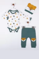 3-12 Ay Erkek Bebek Alt&Üst Takımı Little Fox 3lü Yeşil