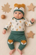 3-12 Ay Erkek Bebek Alt&Üst Takımı Little Fox 3lü Yeşil