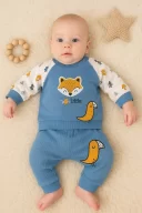 3-12 Ay Erkek Bebek Takımı Littie Fox Nakışlı 2li Mavi