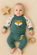 3-12 Ay Erkek Bebek Takımı Littie Fox Nakışlı 2li Yeşil