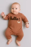 3-12 Ay Erkek Bebek Tulum Hello Nakışlı Kahverengi