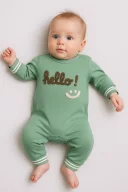 3-12 Ay Erkek Bebek Tulum Hello Nakışlı Yeşil