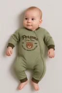 3-12 Ay Erkek Bebek Tulum Persona Bear Nakışlı Yeşil