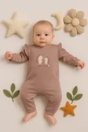 3-12 Ay Kız Bebek Tulum Kirpi Nakışlı Gül Kurusu