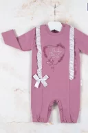 3-12 Ay Kız Bebek Tulumu Love Kalp Nakışlı Mor